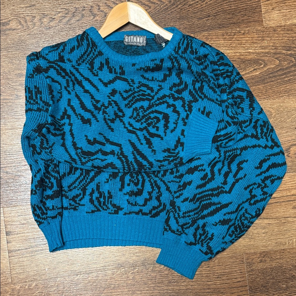 Vintage Gitano Teal and Black Patterned Sweater